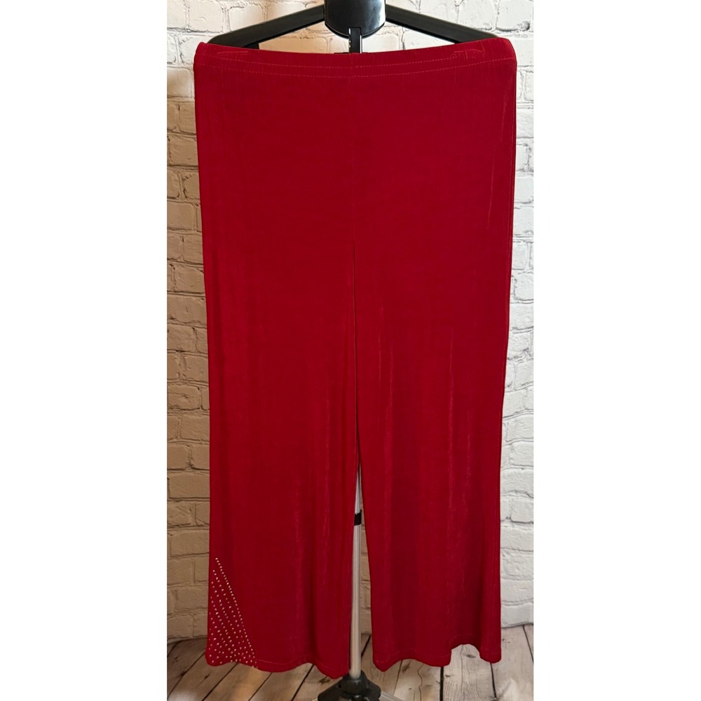 A Touch Of Class Clothing Red Slinky Wide Leg Pants Rhinestone Studded L XL USA